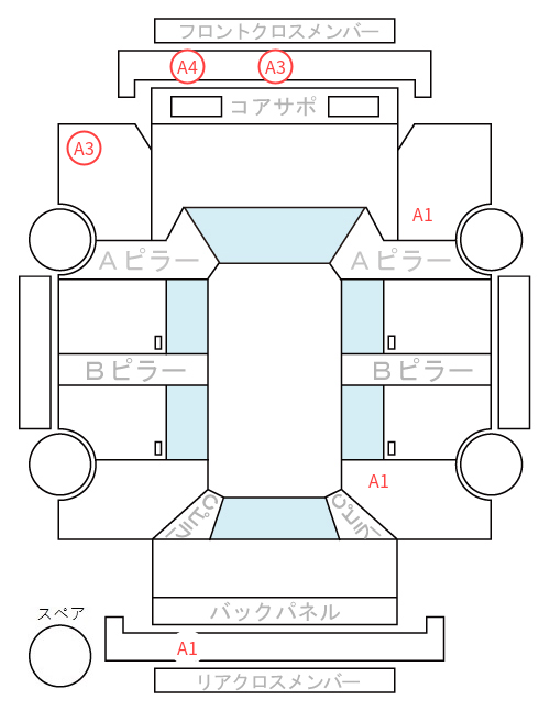 Body condition diagram (damage marks, Japanese labels)