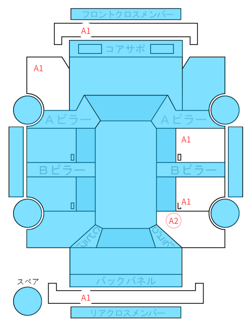 Body condition diagram (damage marks, Japanese labels)