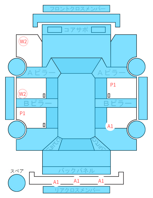 Body condition diagram (damage marks, Japanese labels)