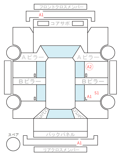 Body condition diagram (damage marks, Japanese labels)