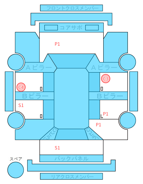 Body condition diagram (damage marks, Japanese labels)