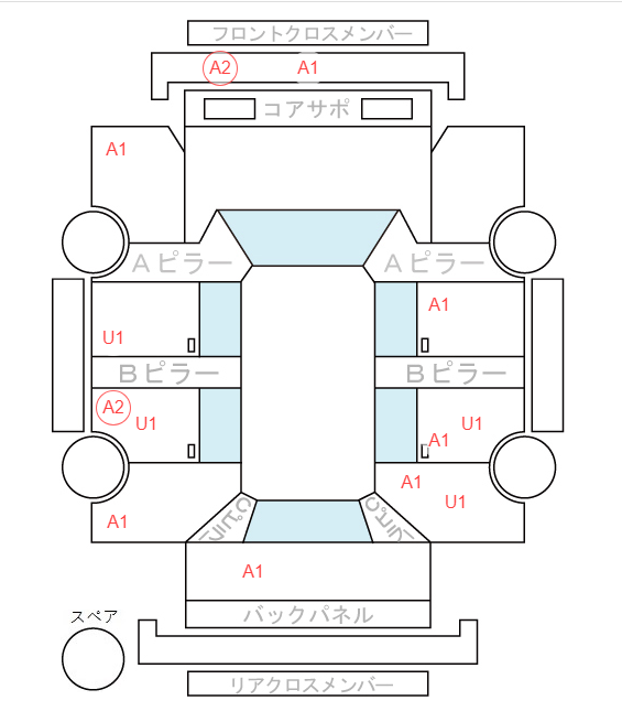 Body condition diagram (damage marks, Japanese labels)