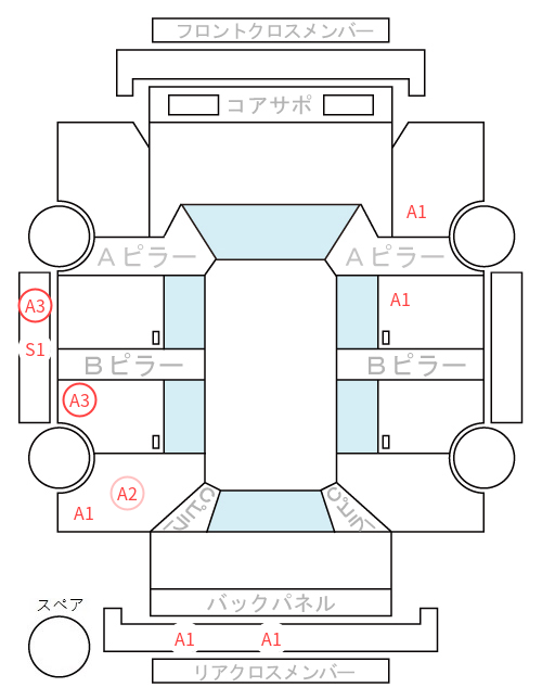 Body condition diagram (damage marks, Japanese labels)