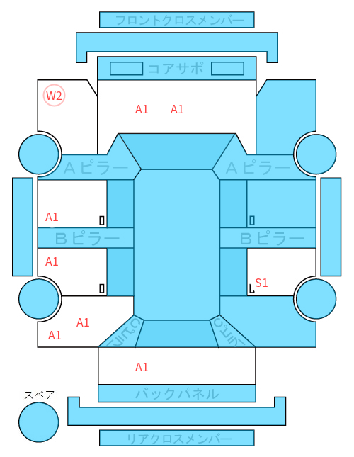 Body condition diagram (damage marks, Japanese labels)