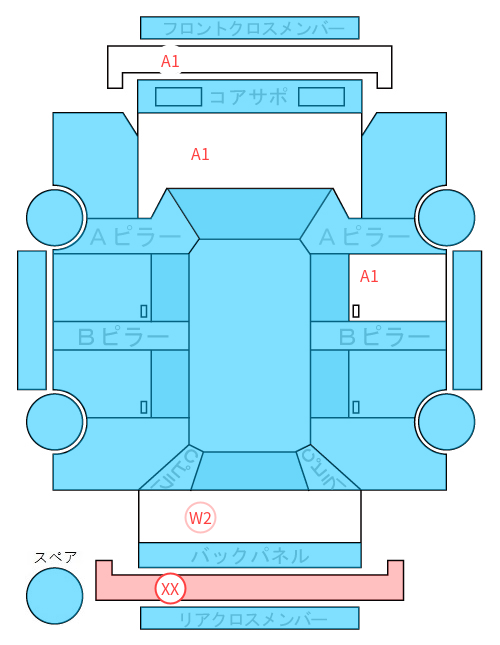 Body condition diagram (damage marks, Japanese labels)