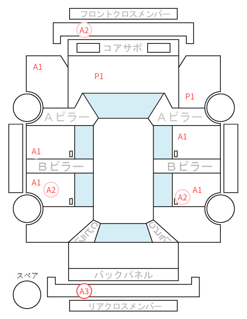 Body condition diagram (damage marks, Japanese labels)