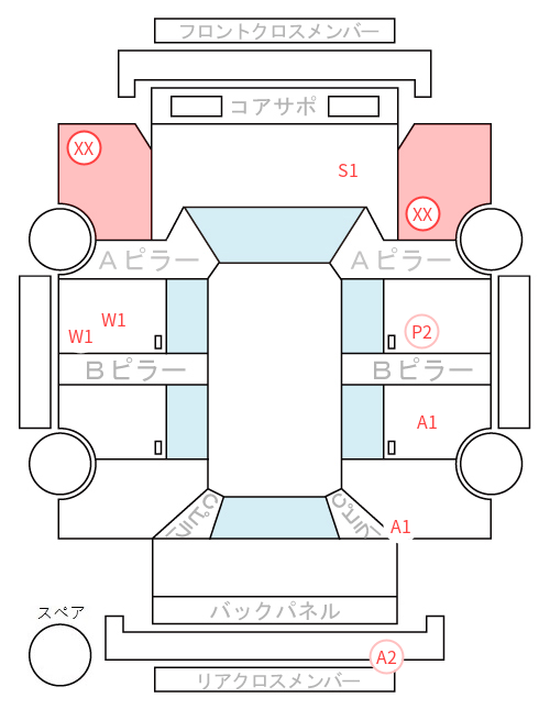 Body condition diagram (damage marks, Japanese labels)