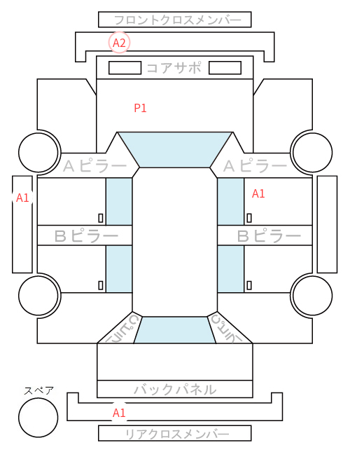 Body condition diagram (damage marks, Japanese labels)