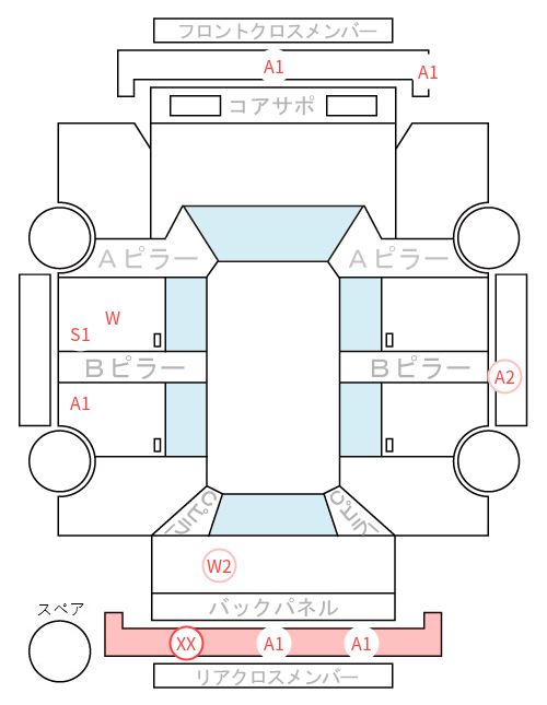 Body condition diagram (damage marks, Japanese labels)