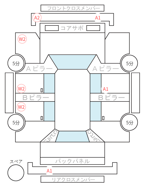Body condition diagram (damage marks, Japanese labels)