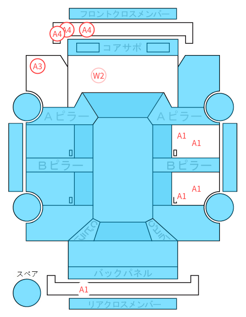 Body condition diagram (damage marks, Japanese labels)