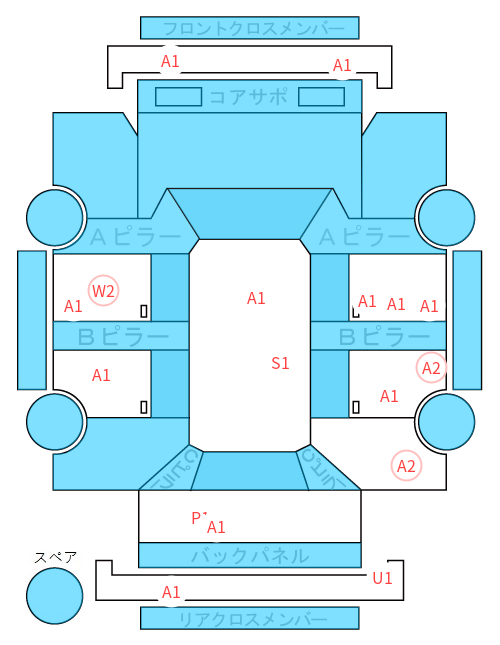Body condition diagram (damage marks, Japanese labels)