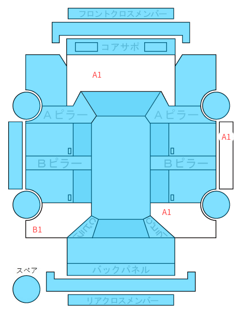 Body condition diagram (damage marks, Japanese labels)