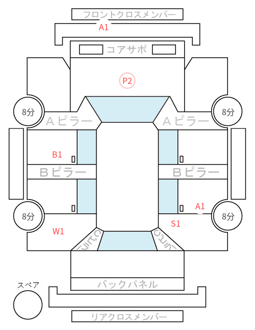 Body condition diagram (damage marks, Japanese labels)