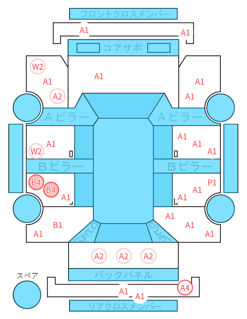 Body condition diagram (damage marks, Japanese labels)