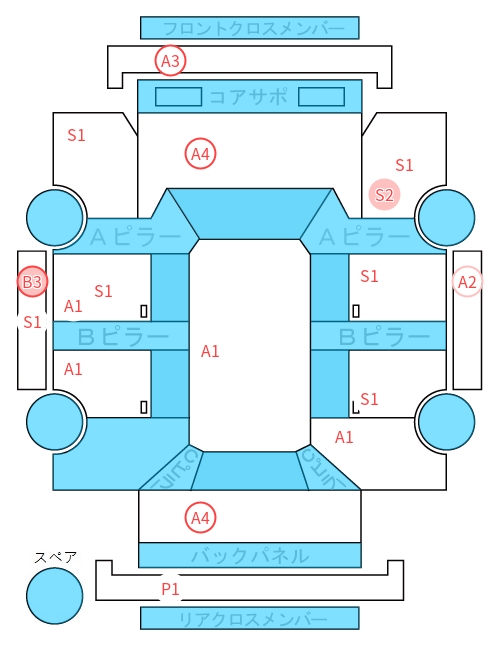 Body condition diagram (damage marks, Japanese labels)