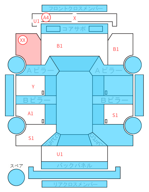 Body condition diagram (damage marks, Japanese labels)