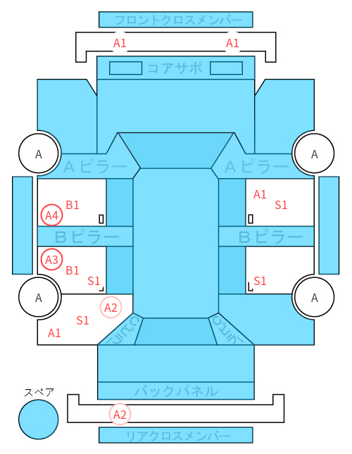 Body condition diagram (damage marks, Japanese labels)