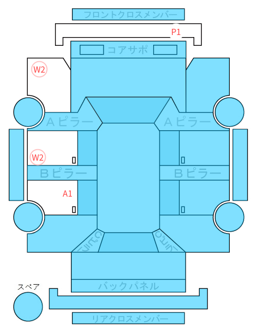 Body condition diagram (damage marks, Japanese labels)