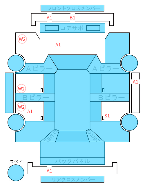 Body condition diagram (damage marks, Japanese labels)