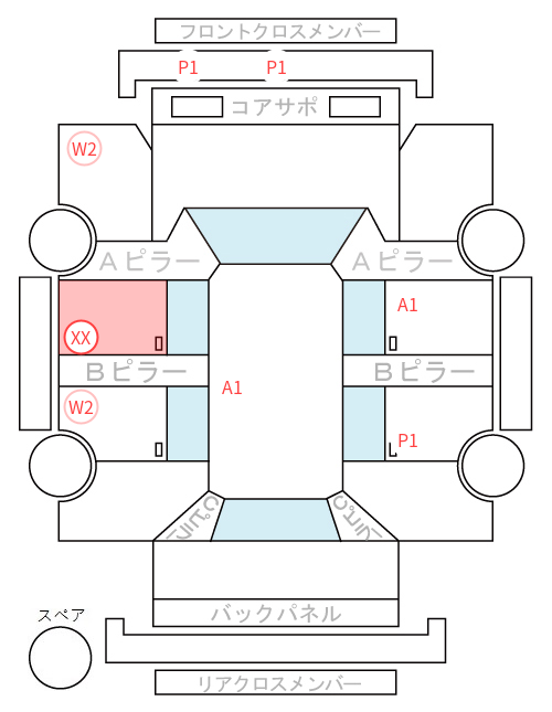 Body condition diagram (damage marks, Japanese labels)