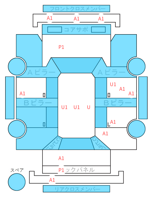 Body condition diagram (damage marks, Japanese labels)