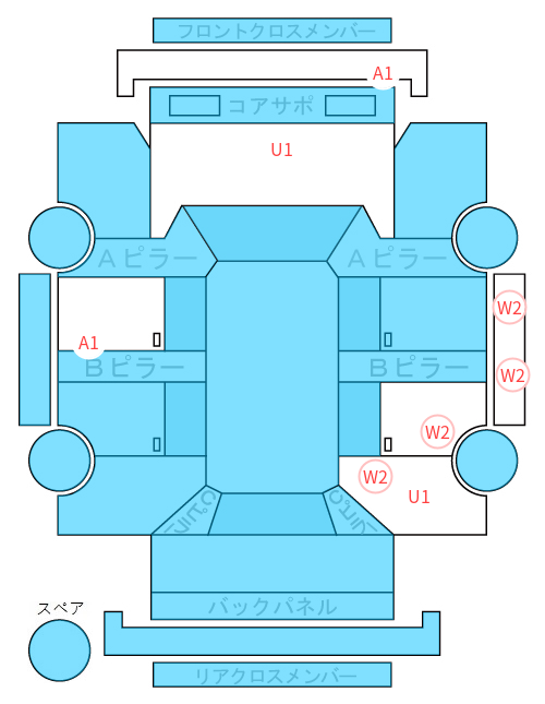 Body condition diagram (damage marks, Japanese labels)
