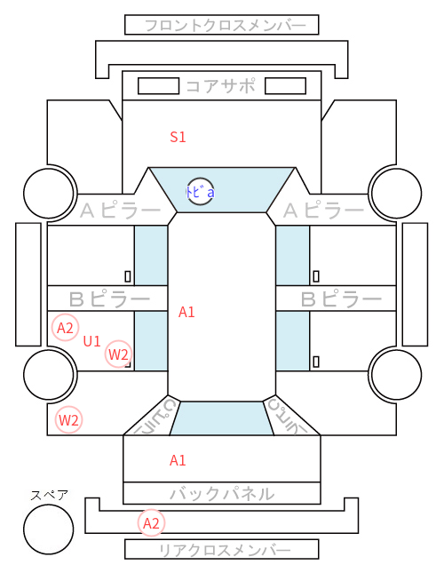 Body condition diagram (damage marks, Japanese labels)
