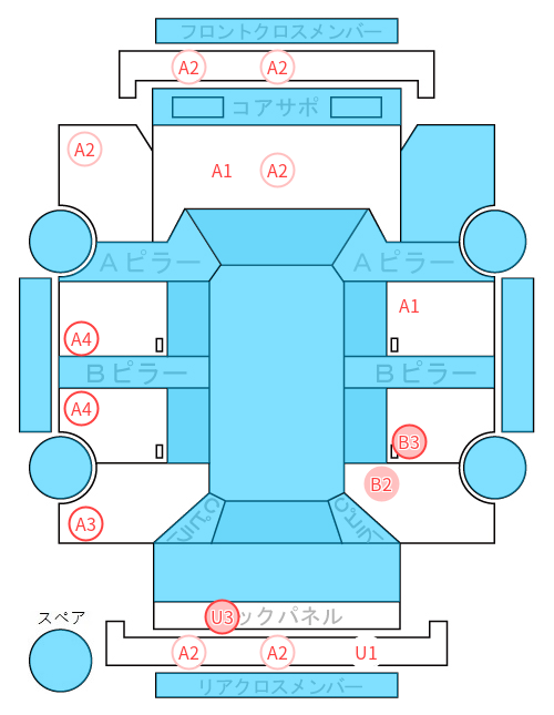 Body condition diagram (damage marks, Japanese labels)