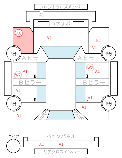 Body condition diagram (damage marks, Japanese labels)
