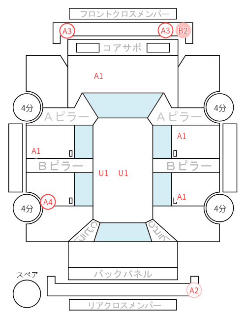 Body condition diagram (damage marks, Japanese labels)
