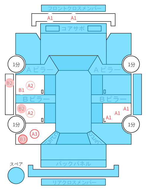 Body condition diagram (damage marks, Japanese labels)