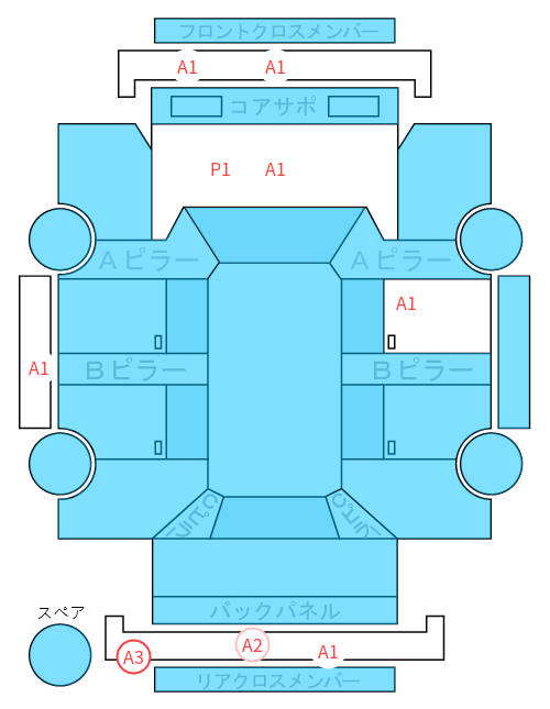 Body condition diagram (damage marks, Japanese labels)
