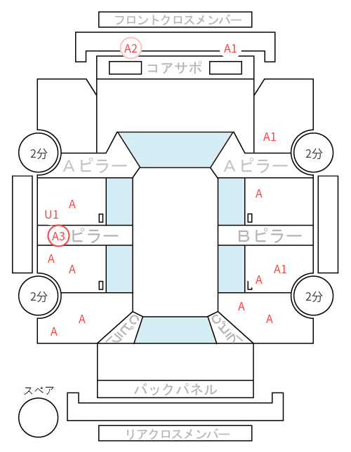 Body condition diagram (damage marks, Japanese labels)