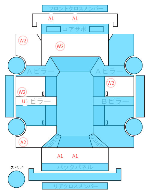 Body condition diagram (damage marks, Japanese labels)