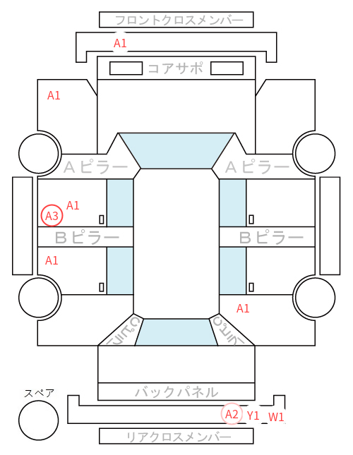 Body condition diagram (damage marks, Japanese labels)