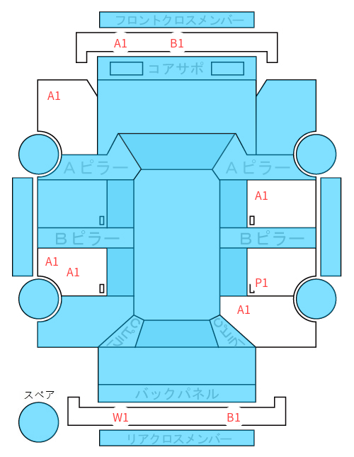 Body condition diagram (damage marks, Japanese labels)