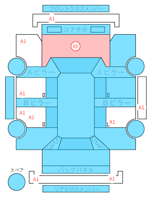 Body condition diagram (damage marks, Japanese labels)
