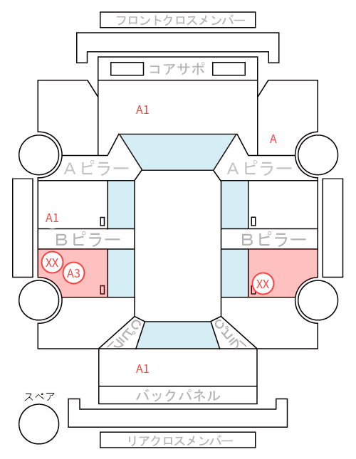 Body condition diagram (damage marks, Japanese labels)