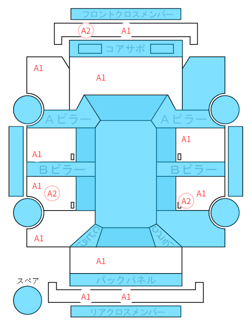 Body condition diagram (damage marks, Japanese labels)