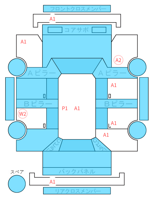 Body condition diagram (damage marks, Japanese labels)