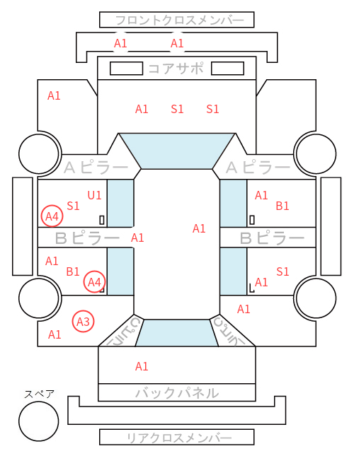 Body condition diagram (damage marks, Japanese labels)