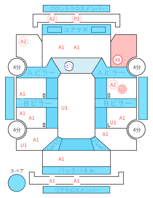 Body condition diagram (damage marks, Japanese labels)
