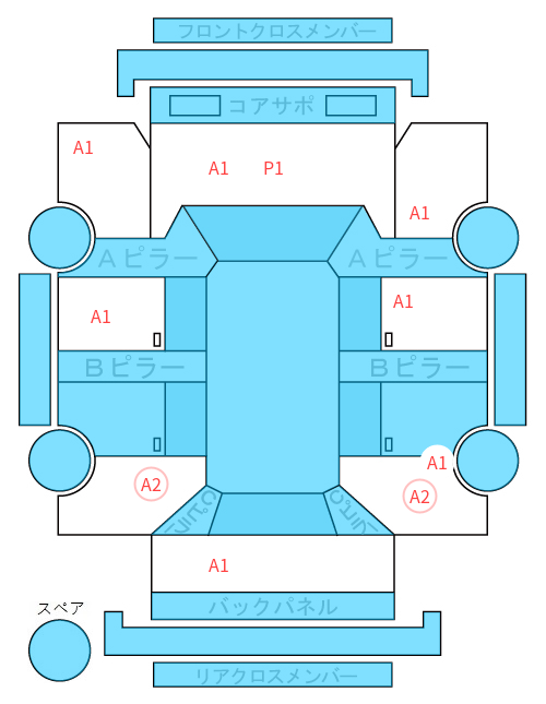 Body condition diagram (damage marks, Japanese labels)