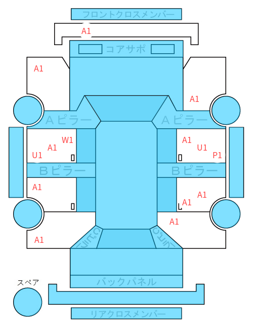 Body condition diagram (damage marks, Japanese labels)