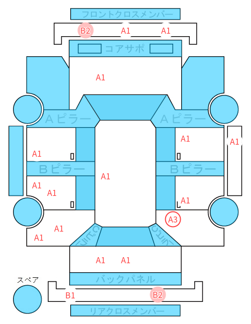 Body condition diagram (damage marks, Japanese labels)
