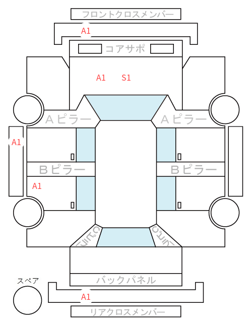 Body condition diagram (damage marks, Japanese labels)