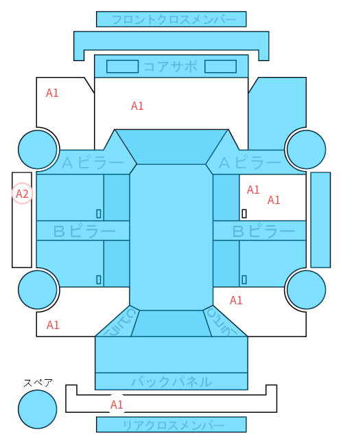 Body condition diagram (damage marks, Japanese labels)