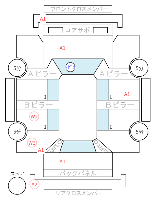 Body condition diagram (damage marks, Japanese labels)
