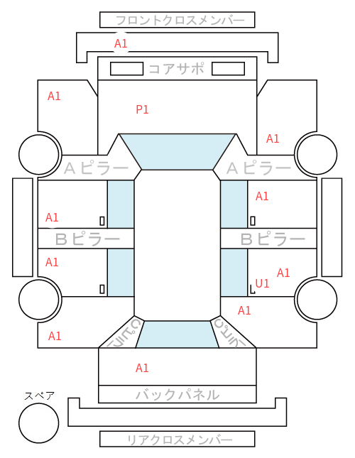 Body condition diagram (damage marks, Japanese labels)